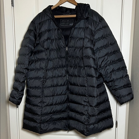 Eddie Bauer Down Parka CirrusLite Quilted Black Grey Puffer Jacket 3X - Picture 1 of 7